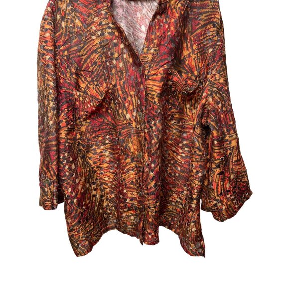 Ruby Rd Women’s Plus Size 22W Sheer Print Button Down Orange Red Blouse - Picture 4 of 10